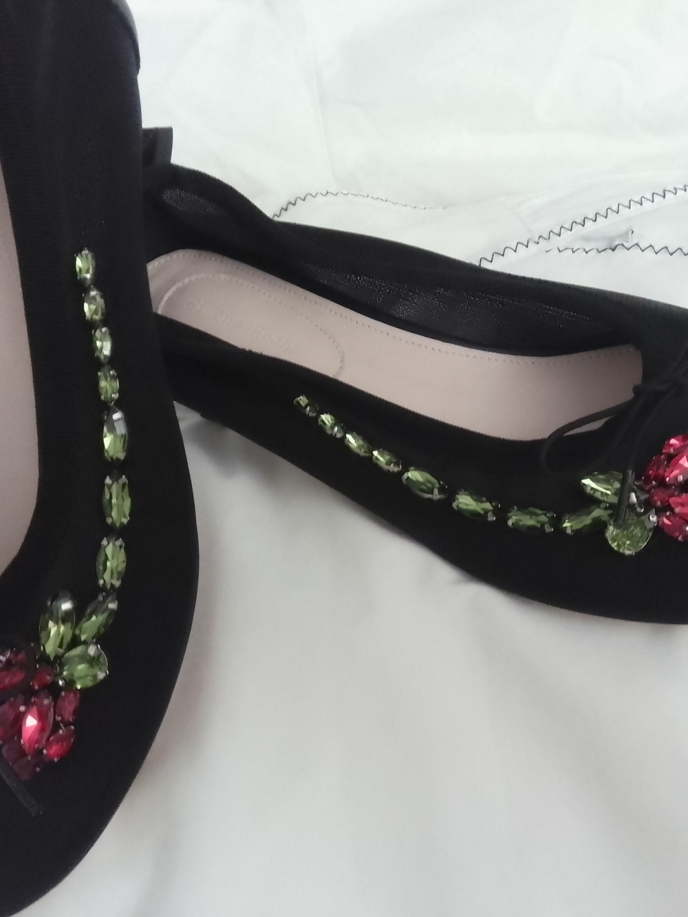 Simone Rocha Black Ballet Flats with Pink and Green Gem Embellishments